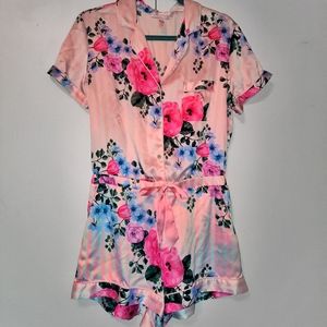 Victoria's Secret Pink Striped Floral Romper PJs